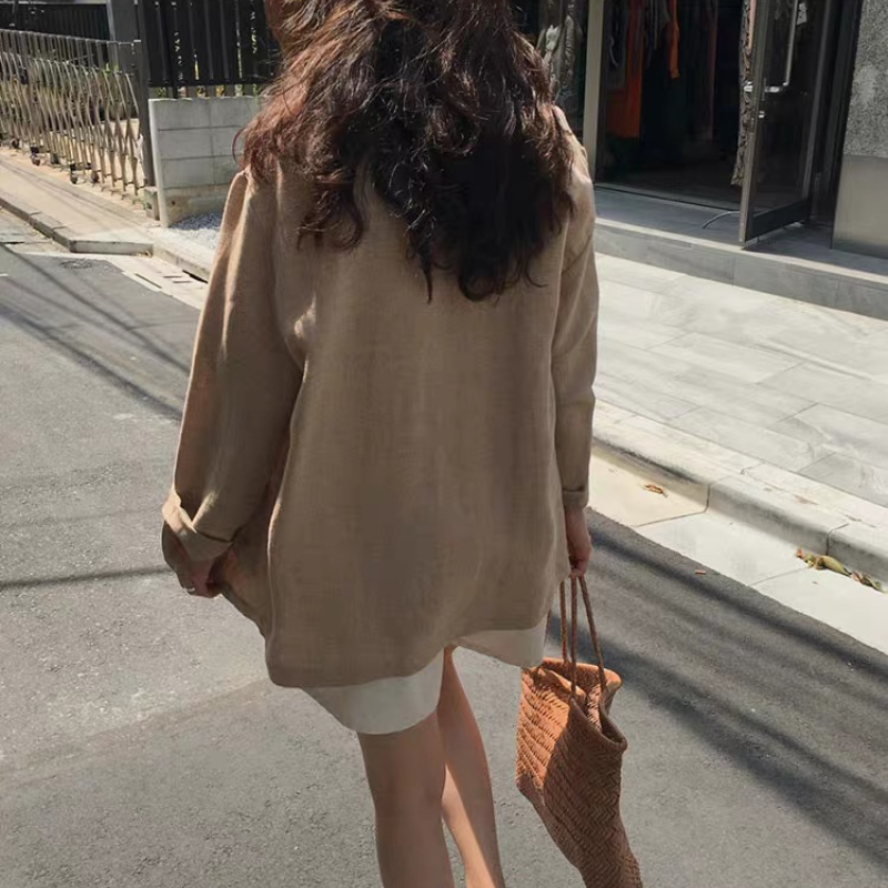 早秋韓國棉麻西裝外套 寬鬆英倫風小西服