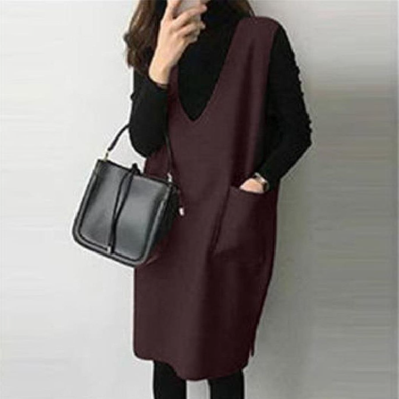 7色毛呢料背心 中長款素色寬鬆無袖連身裙