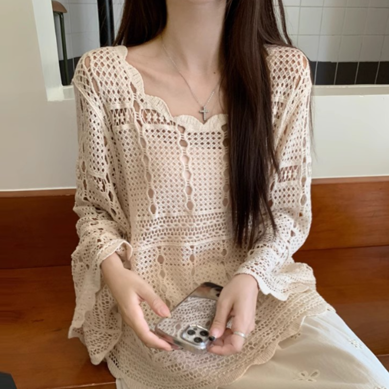 【單品可選】溫柔風兩件式套裝 鏤空長袖上衣+半身長裙 氣質減齡