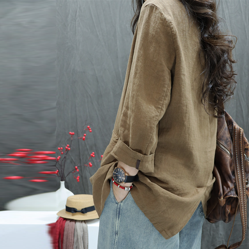 棉麻小西裝外套 春秋薄款 寬鬆版 文青復古 好搭休閒