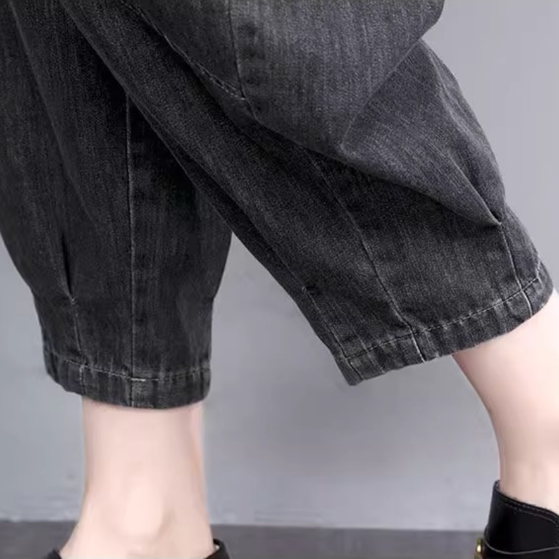 九分牛仔褲寬鬆顯瘦高腰休閒鬆緊哈倫褲