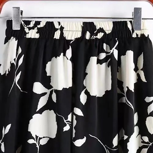 溫柔好感 高腰 大尺寸 寬鬆 印花 遮胯顯瘦 中長 a字 大擺 半身裙