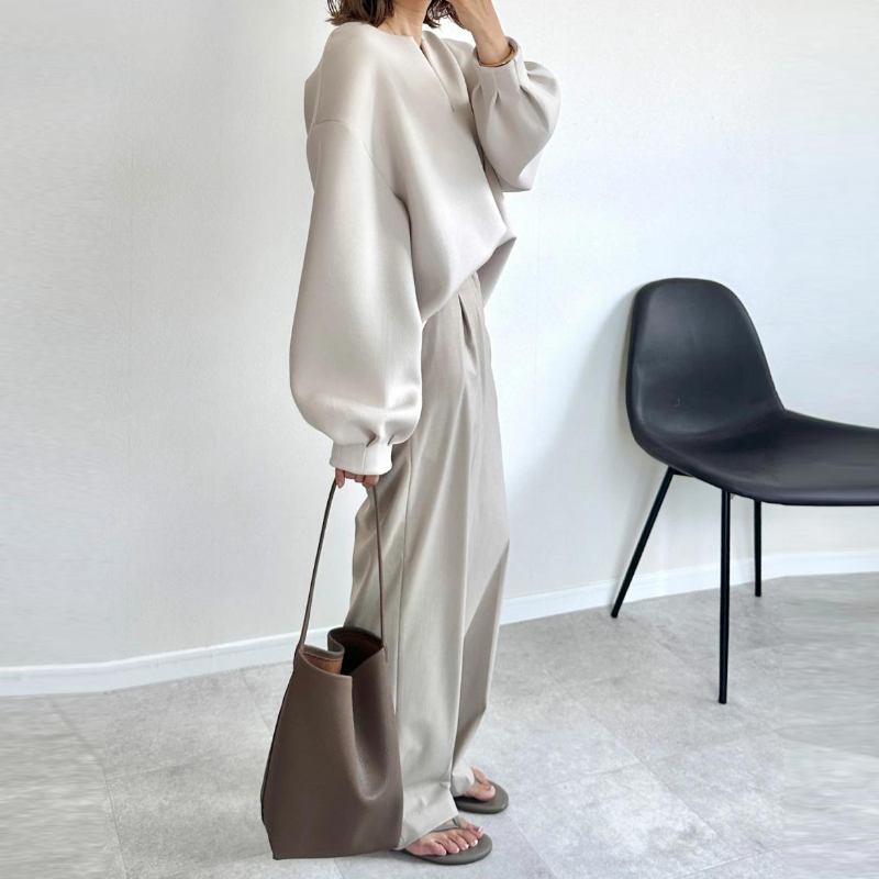 3色樂天日系寬鬆V領燈籠袖上衣-秋冬時尚百搭外套