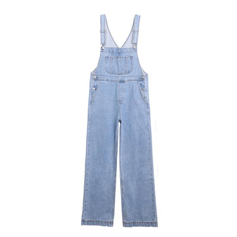 韓妞抗UV涼感牛仔吊帶褲 高腰寬褲顯腿長 夏季冷氣房工裝風背帶裙 小隻女顯高