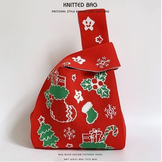 聖誕針織腕提禮物袋 裝糖果/小禮/交換禮物（多圖樣）