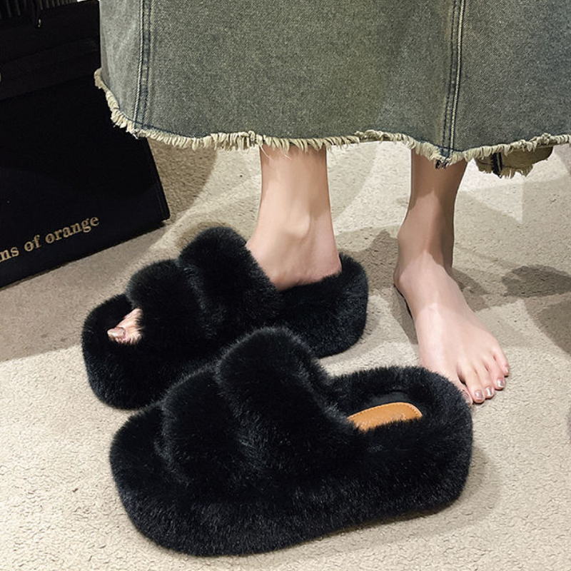 軟萌毛毛雙寬帶拖鞋*5色(到42碼)