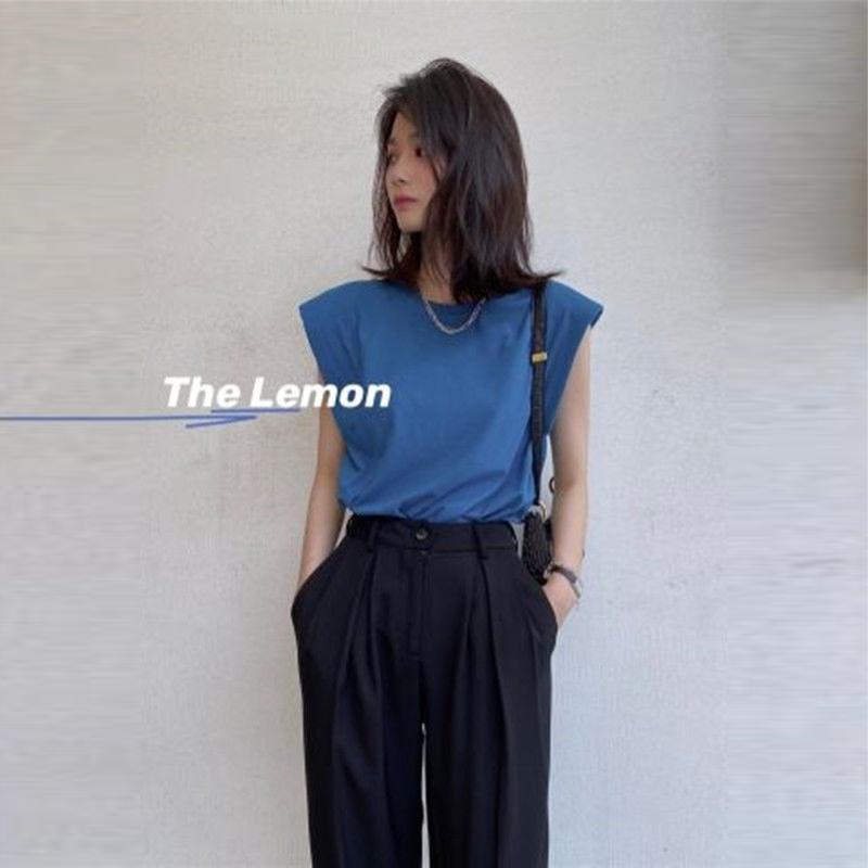 韓系chic無袖背心上衣顯瘦百搭寬鬆墊肩設計 背心 外穿上衣