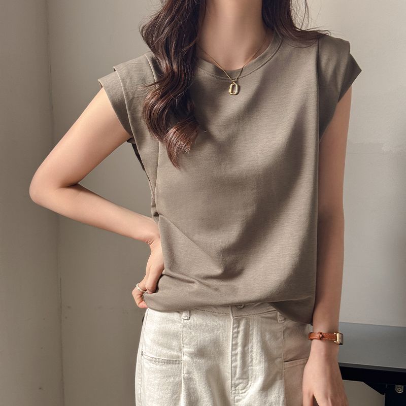 夏季圓領飛飛袖上衣 短袖寬鬆百搭休閒款氣質女裝