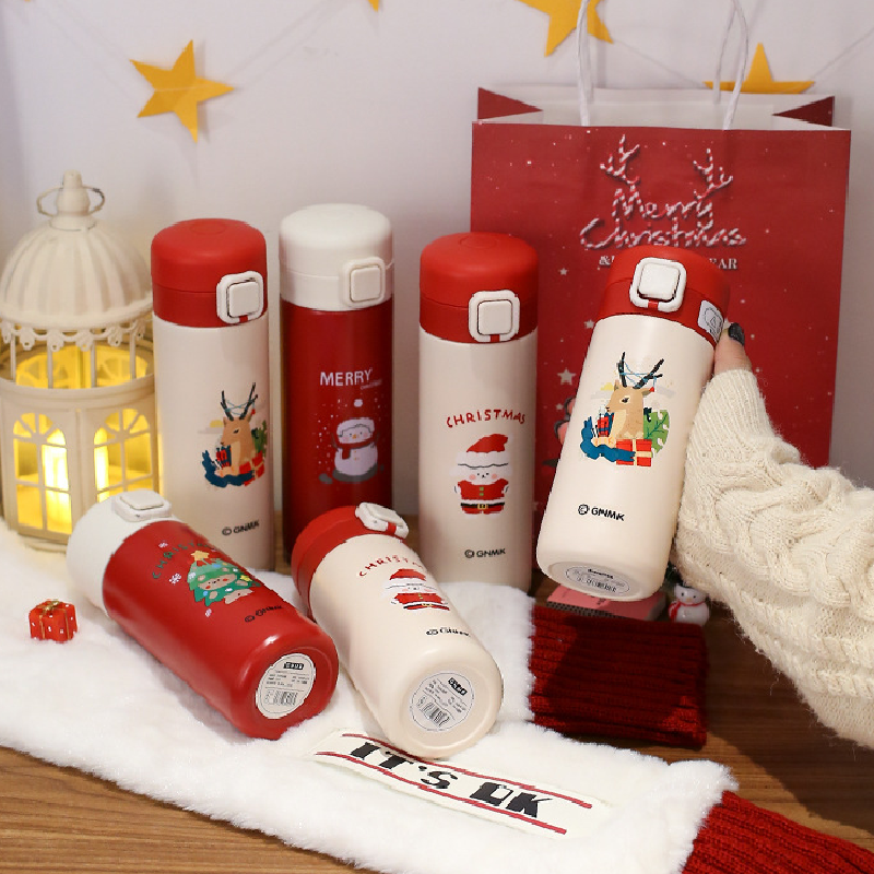 聖誕節超萌彈跳蓋不鏽鋼保溫瓶 學生情侶都愛的便攜隨手杯 禮物首選