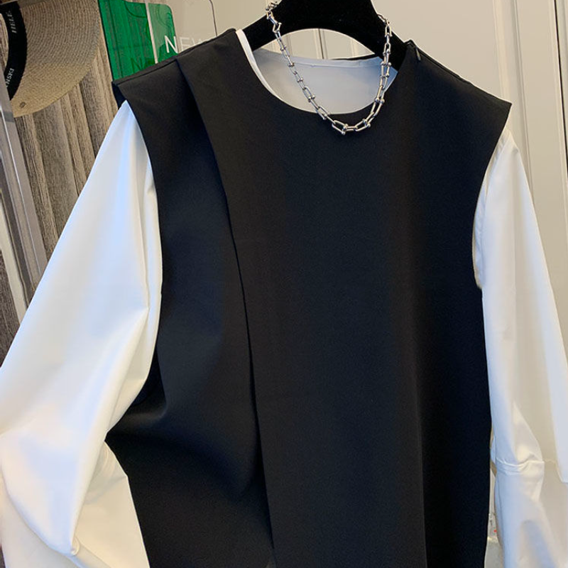 【單品可選】超好看疊穿 不規則馬甲+圓領襯衫兩件套