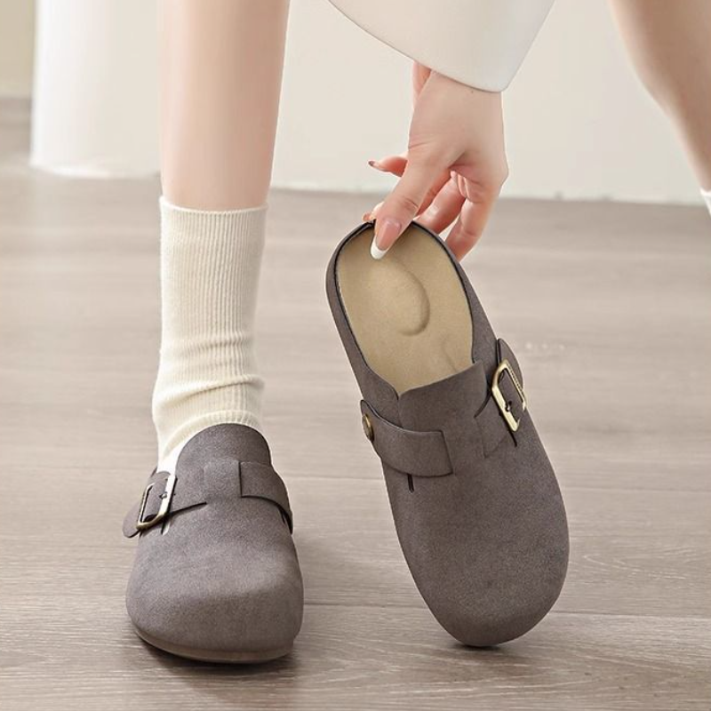 簡約包頭半拖鞋 可調扣帶設計 平底舒適 百搭休閒款