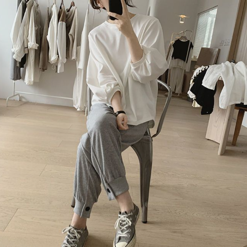 純棉燈籠袖七分袖T恤  清新簡約 遮小腹顯瘦