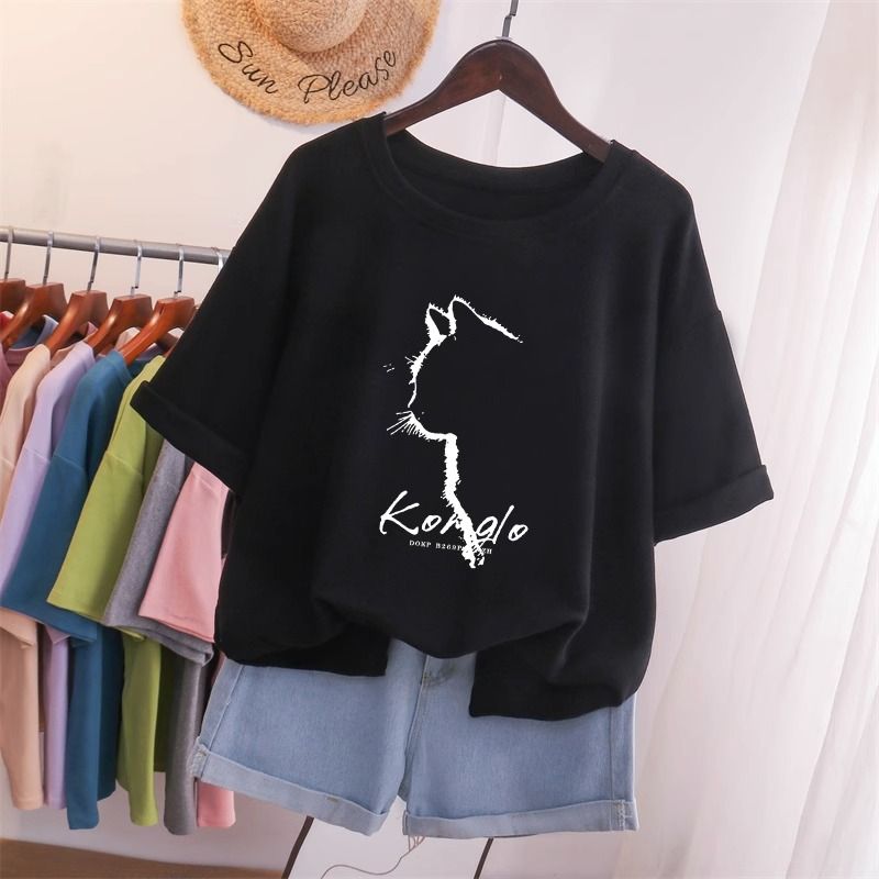 減齡貓咪純棉短袖t恤 小眾寬鬆上衣