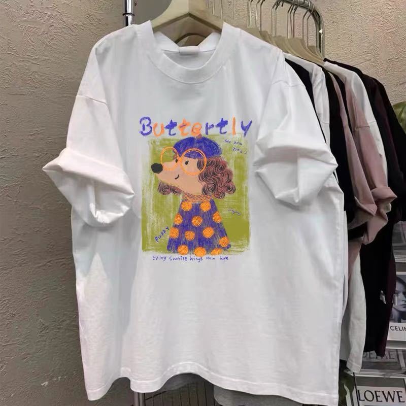 復古插畫印花短袖T恤 純棉材質 Oversize寬鬆上衣
