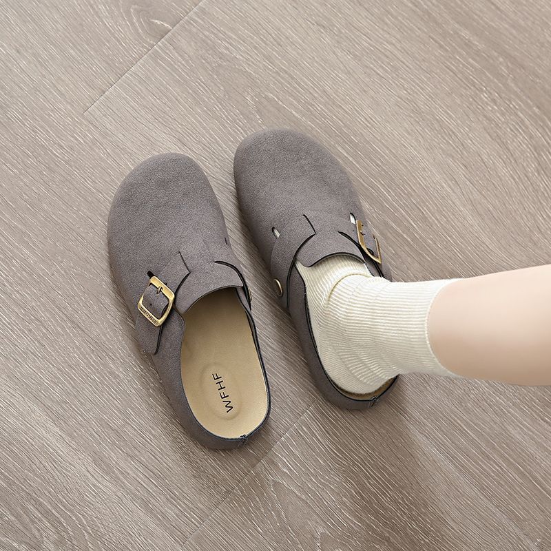 簡約包頭半拖鞋 可調扣帶設計 平底舒適 百搭休閒款
