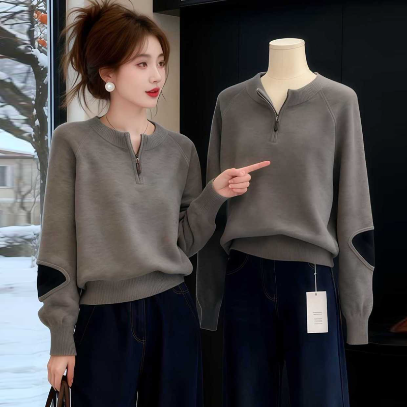 慵懶風拉鍊針織上衣 寬鬆剪裁 秋冬百搭款