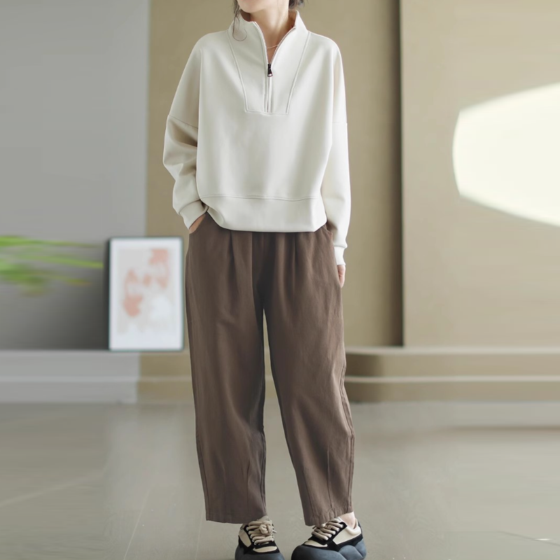 立領半拉鍊休閒上衣 寬鬆剪裁 簡約外穿款