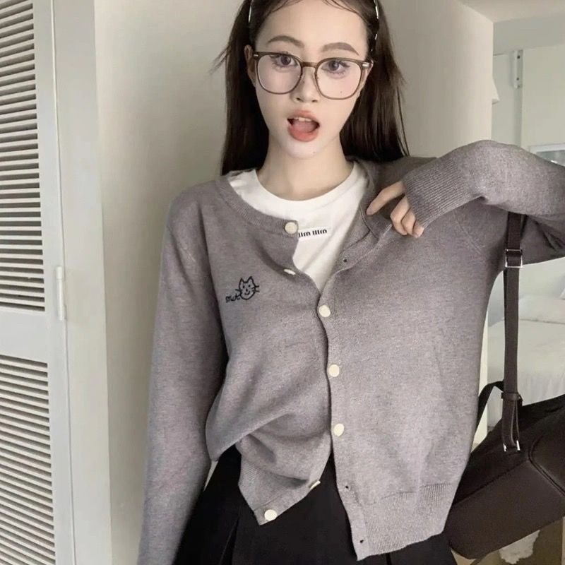 柔軟親膚刺繡針織開襟外套 防曬 復古單排扣