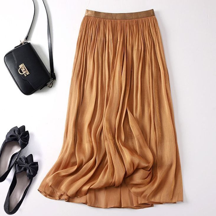 春夏熱賣 雪紡珠光百摺半身裙 顯瘦A字中長裙 親膚透氣垂墜感 實穿百搭洋裝內搭裙