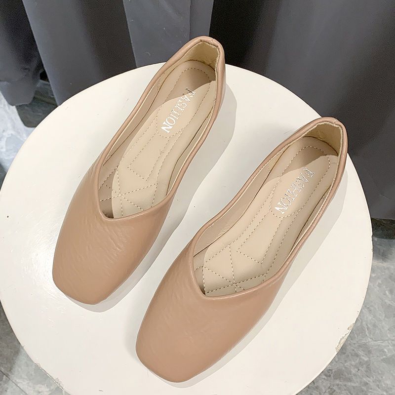 舒適夏日方頭奶奶鞋 新款單鞋平底軟底防滑舒適淺口媽媽鞋孕婦鞋