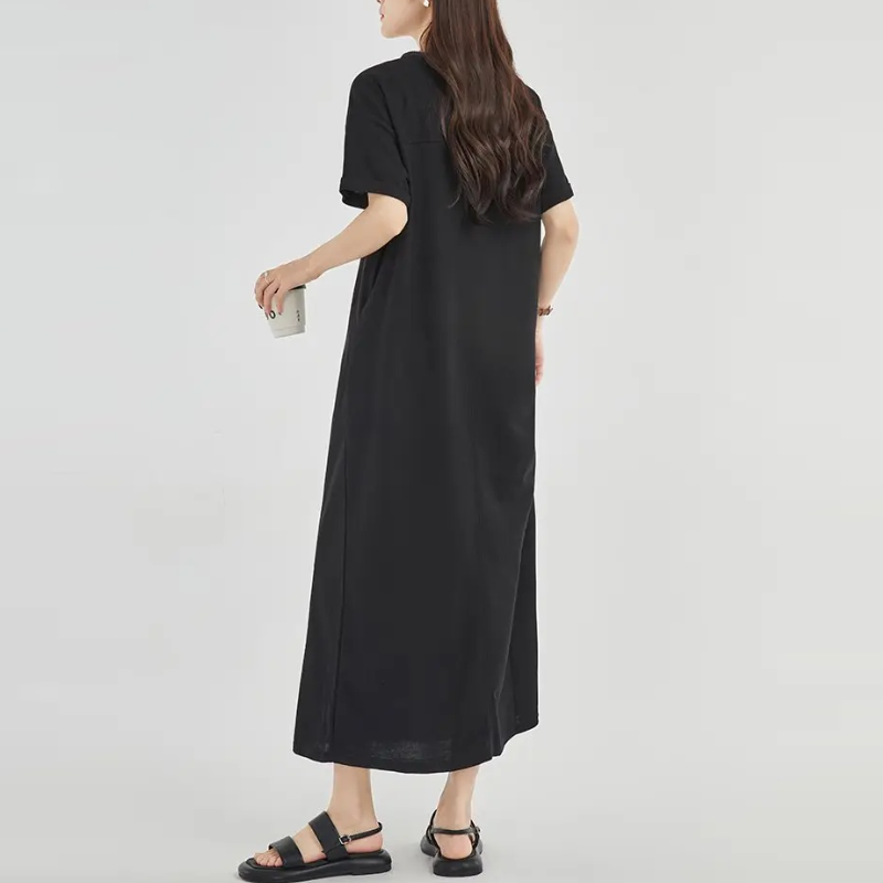 肉肉消失術復古赫本風高級拉鍊大尺寸寬鬆長洋裝