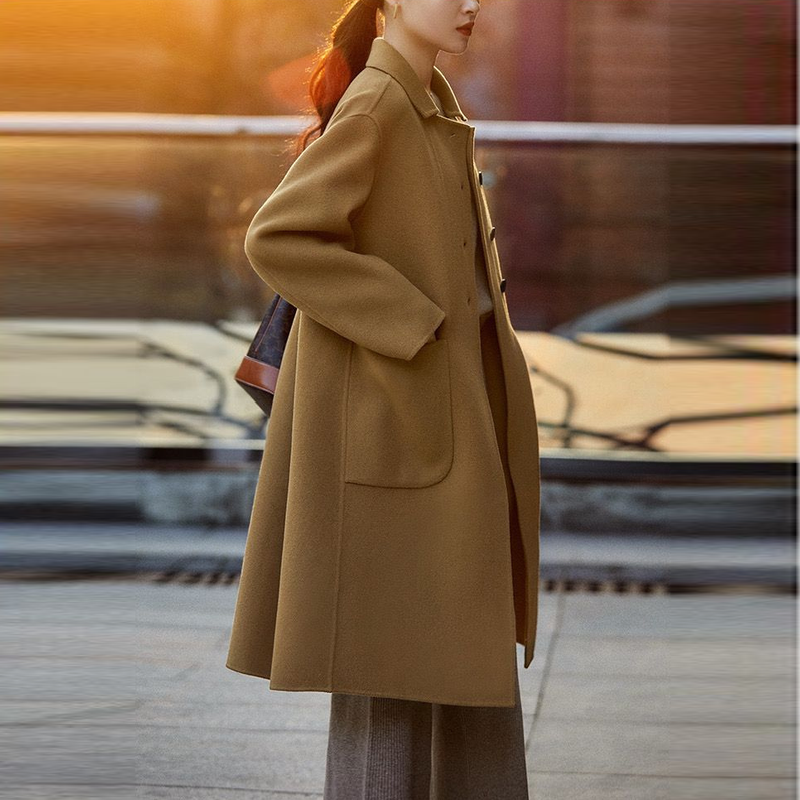 秋冬韓版寬鬆毛料大衣外套