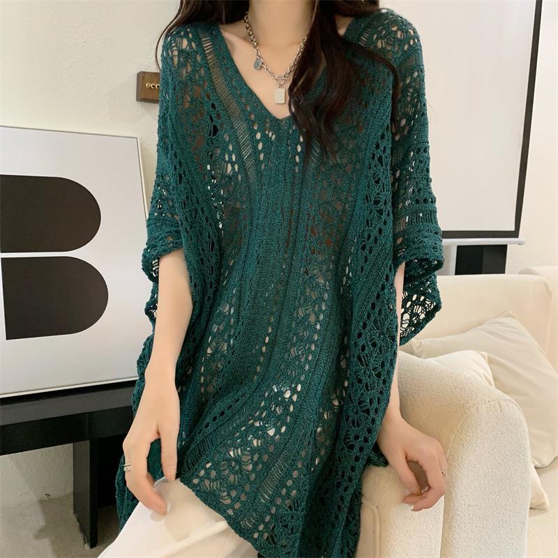 V領鏤空針織罩衫 薄款寬鬆小眾設計感上衣