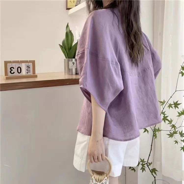 韓系簡約風素面寬鬆短袖襯衫 百搭顯瘦上衣
