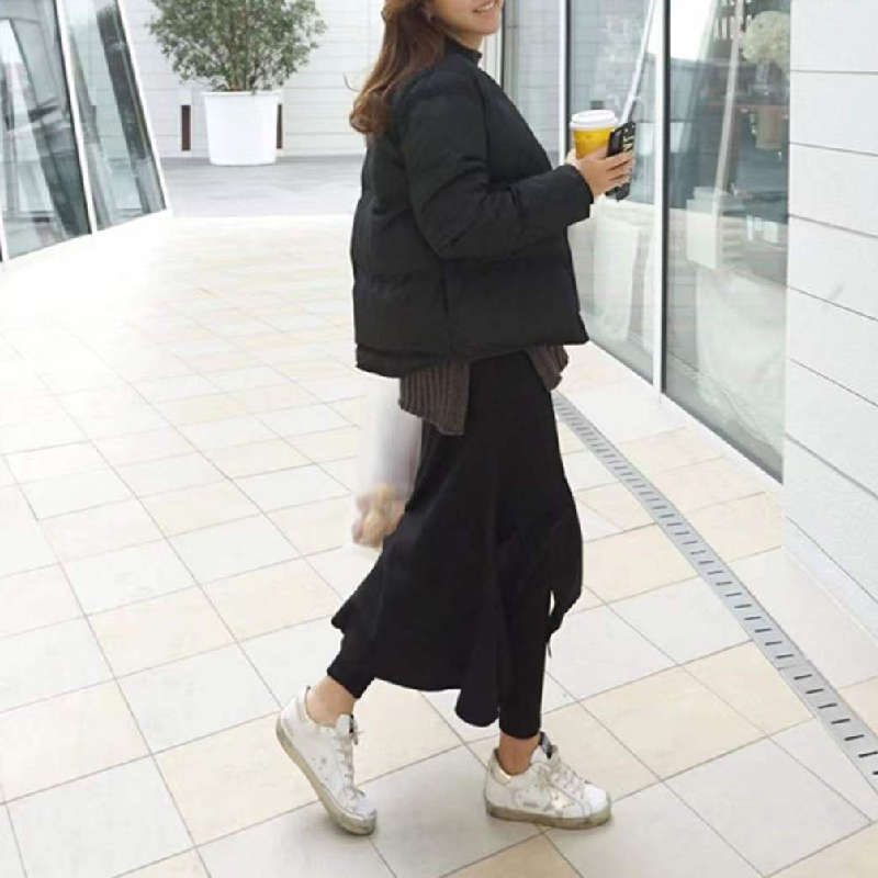 二合一設計不規則拼接保暖褲裙 高腰刷毛修身長褲裙