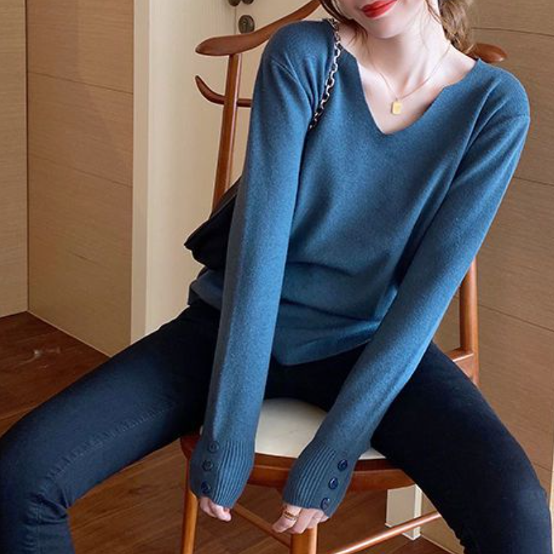 慵懶風 V 領針織上衣 寬鬆剪裁 秋冬百搭款