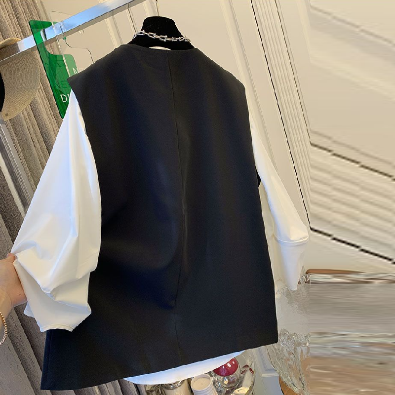 【單品可選】超好看疊穿 不規則馬甲+圓領襯衫兩件套