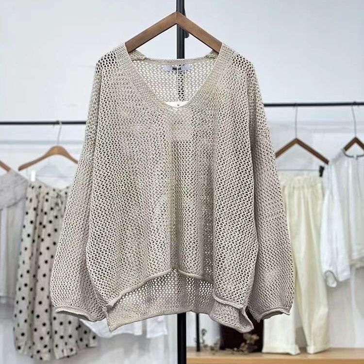 春夏鏤空針織防曬上衣 網格薄款寬鬆設計 減齡時尚休閒裝