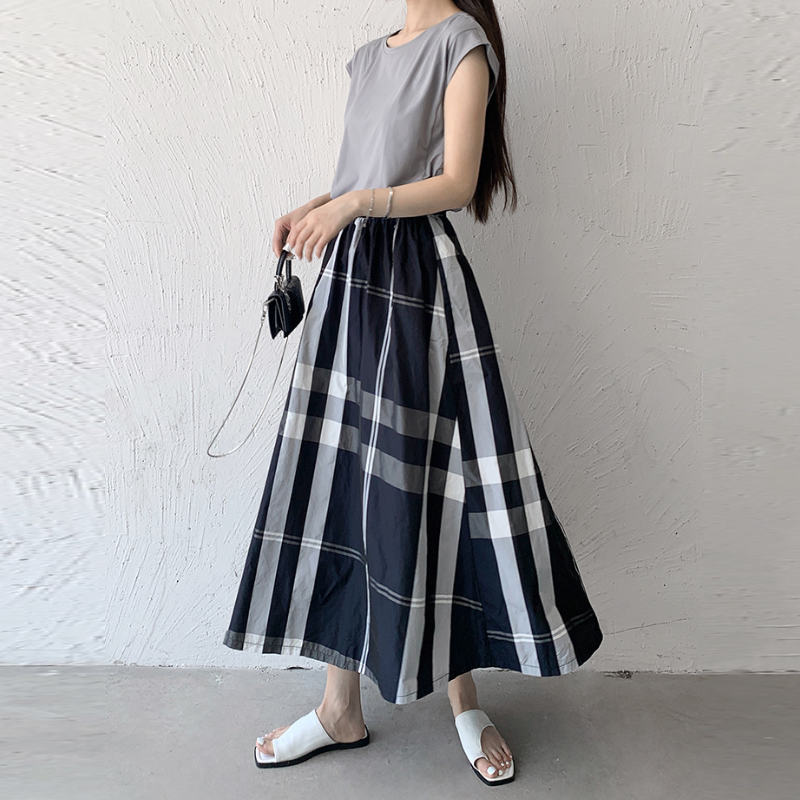 6色*日韓流行格紋寬版大擺百搭半身裙