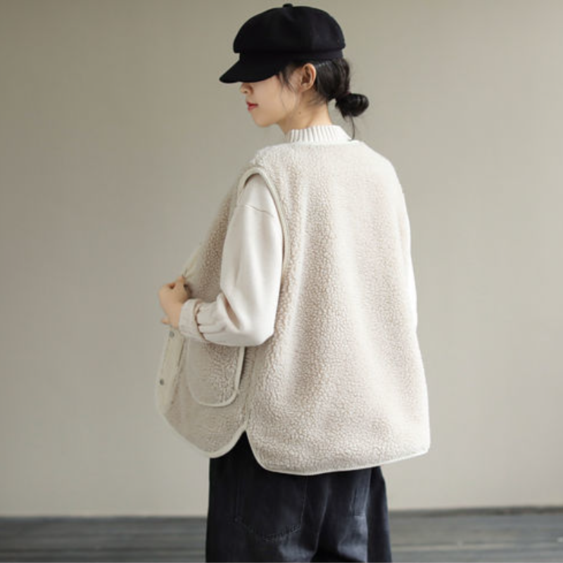 簡約．正反兩面穿秋冬背心 寬鬆文藝無袖外套 休閒日系雙面穿