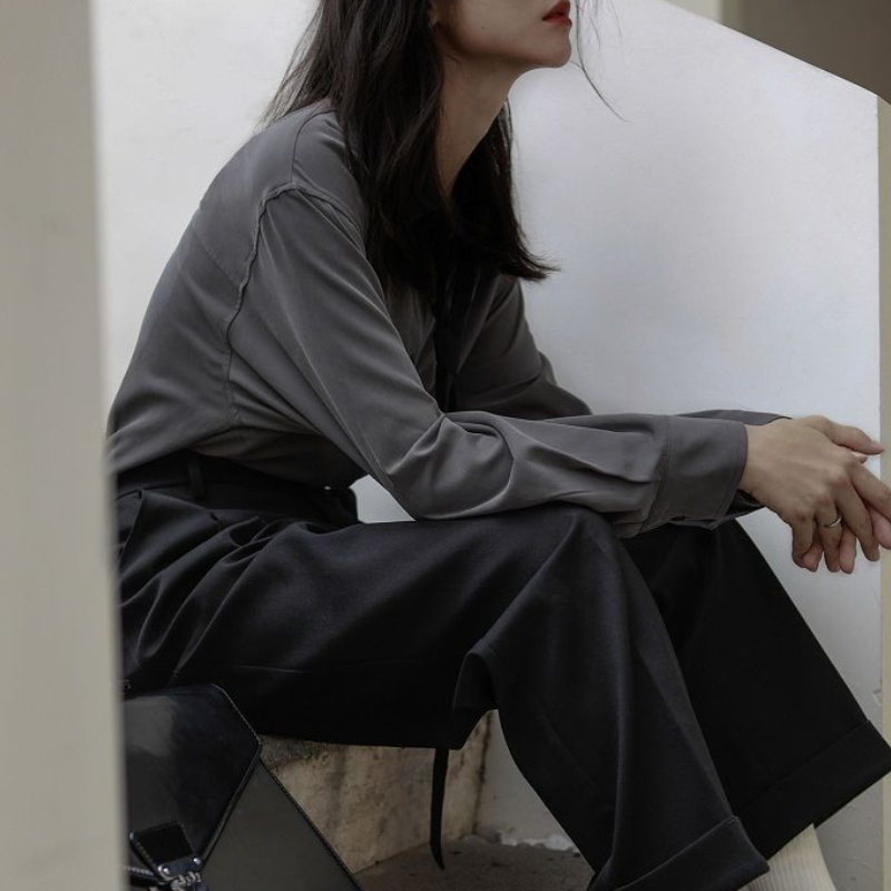 韓國春夏慵懶風寬鬆版型襯衫 小眾領帶設計（配領帶）