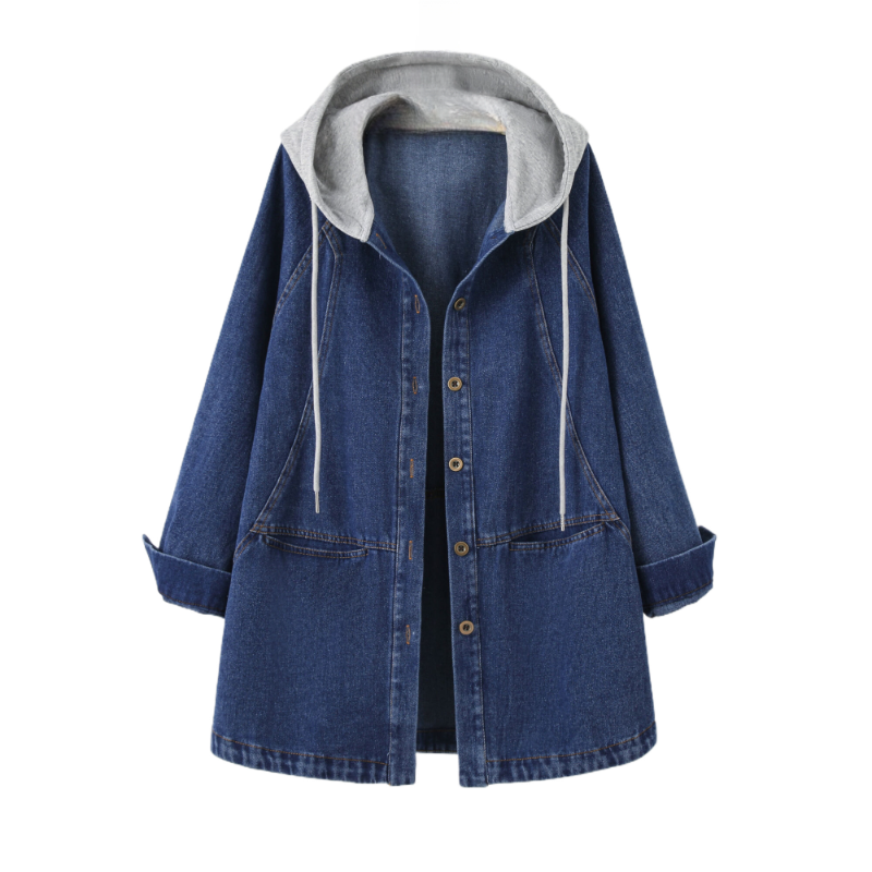 假兩件連帽牛仔外套 中長版剪裁 休閒百搭款