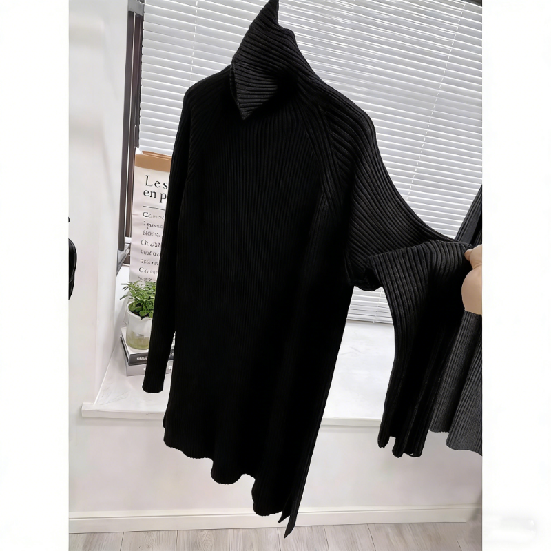 高領針織長洋裝 寬鬆剪裁 秋冬搭大衣百搭款
