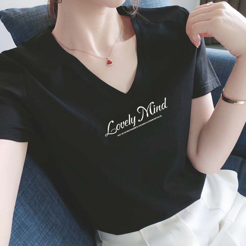 S-4XL/ 棉質 正肩短袖T恤 韓國顯瘦剪裁 V領微甜心機