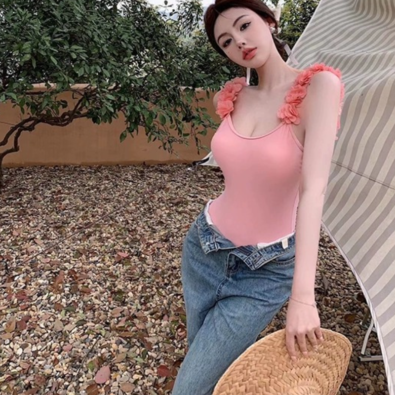 立體花邊連身泳衣 美背露背設計 修飾身形 氣質款