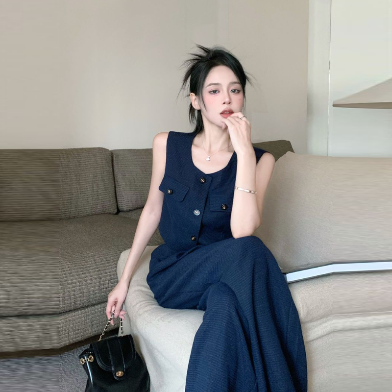 韓系兩件式套裝 無袖背心上衣＋寬褲 垂墜感 寬鬆顯瘦 外穿有型