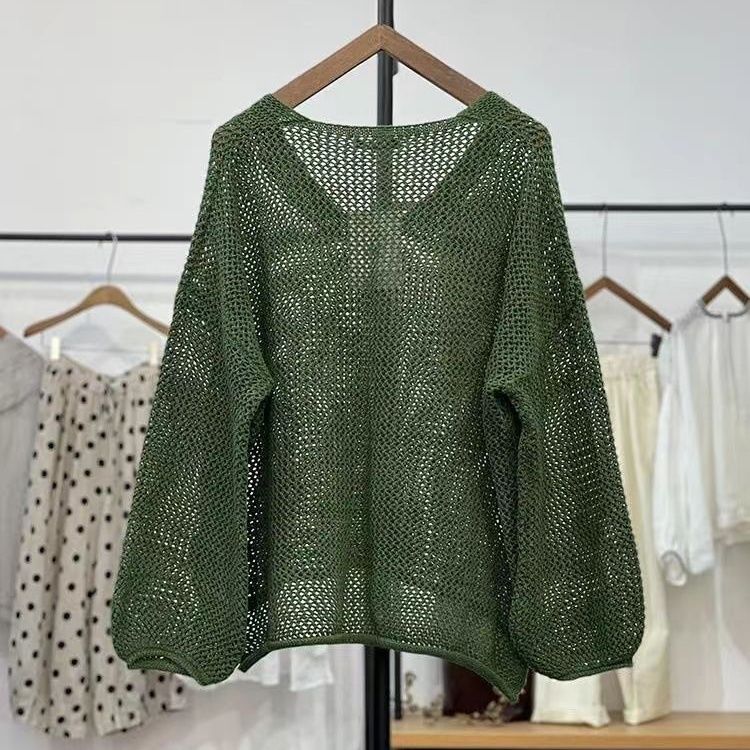 春夏鏤空針織防曬上衣 網格薄款寬鬆設計 減齡時尚休閒裝