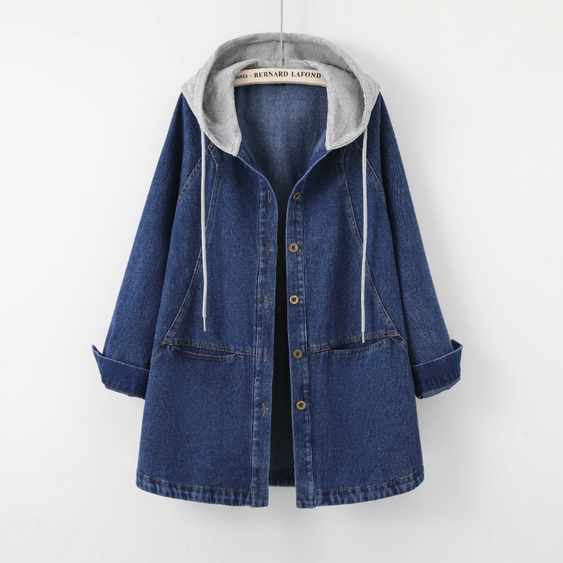 假兩件連帽牛仔外套 中長版剪裁 休閒百搭款