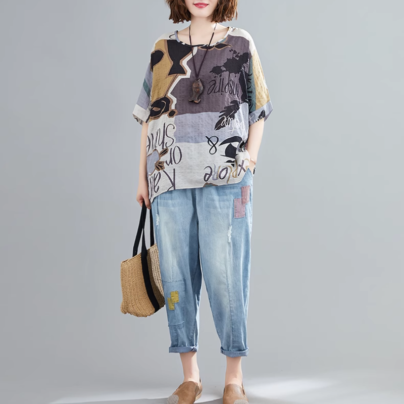 休閒·文藝優雅寬鬆蝙蝠袖上衣 寬鬆減齡t恤