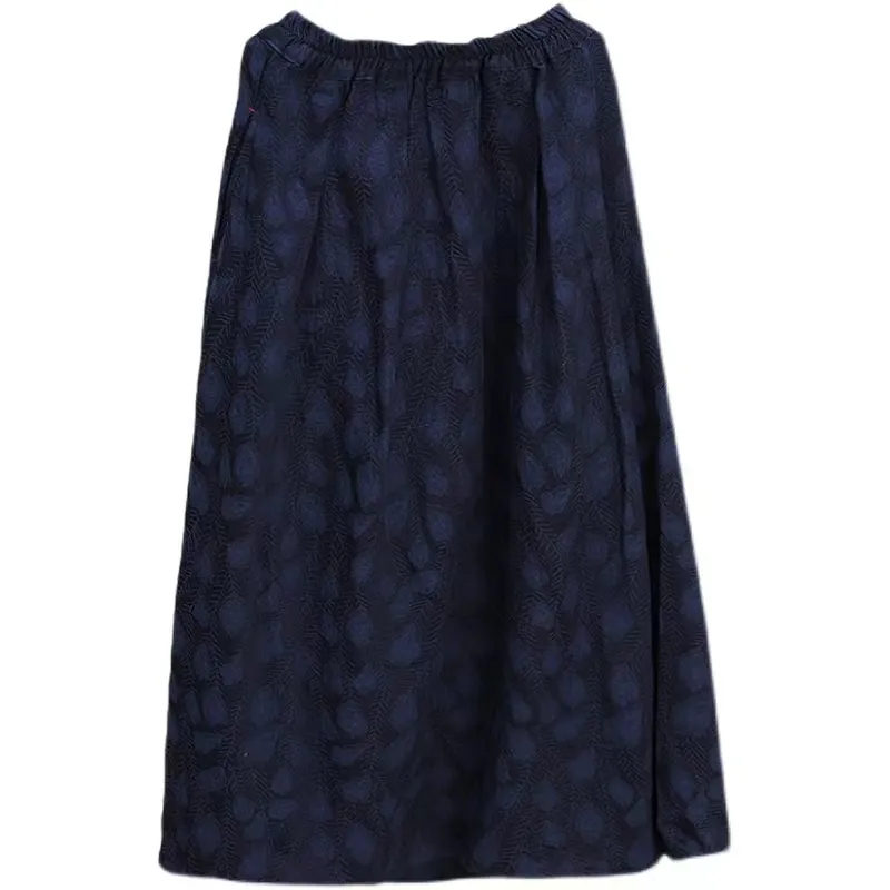 羽毛提花棉質高腰A字中長裙 秋冬文青感 顯瘦顯高