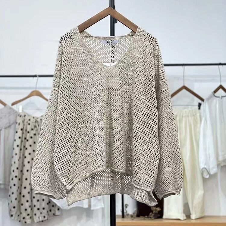 春夏鏤空針織防曬上衣 網格薄款寬鬆設計 減齡時尚休閒裝