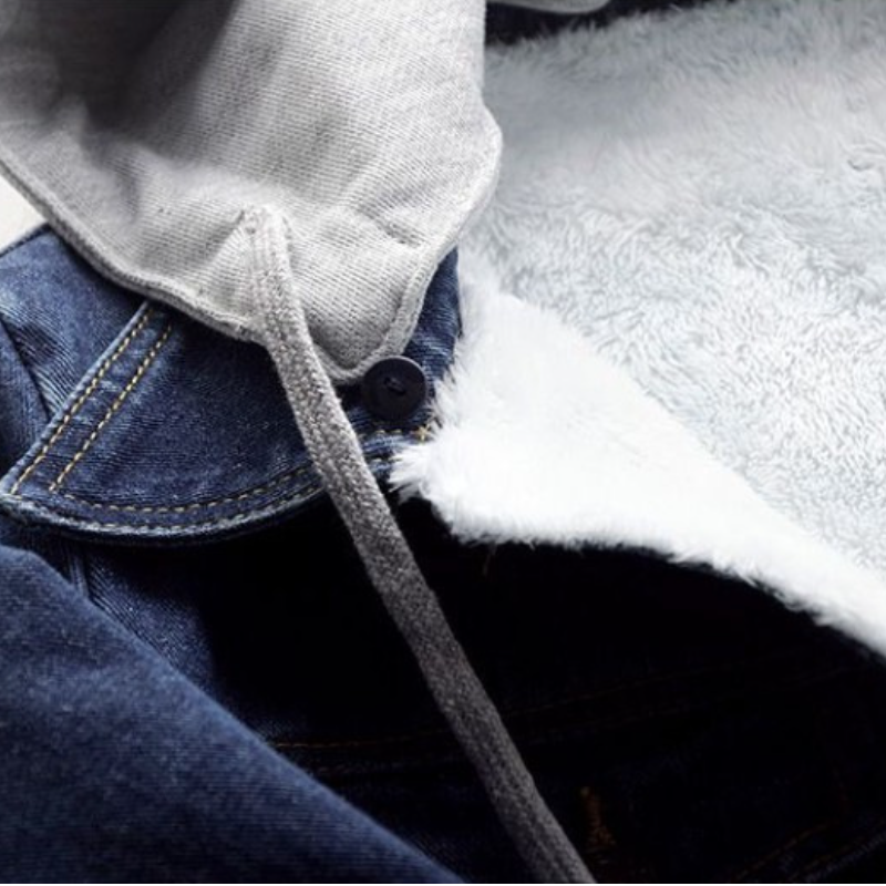 秋冬季刷毛加厚鋪棉牛仔外套（帽子可拆卸）