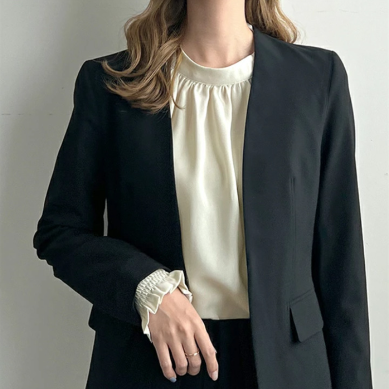 樂天日版半高領泡泡袖雪紡襯衫 優雅淑女OL