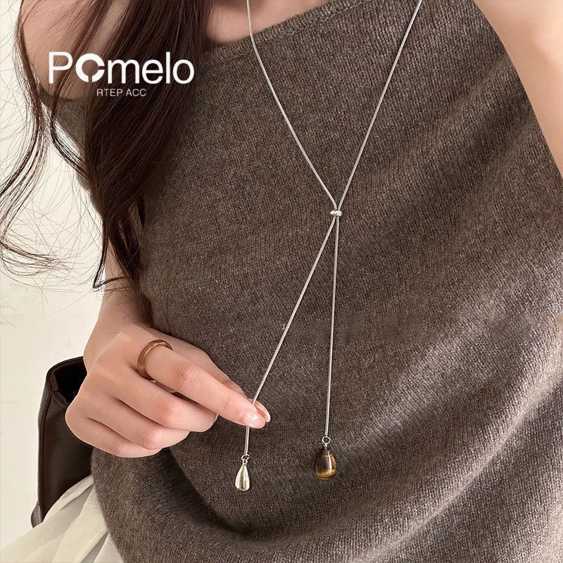 水滴墜飾可調式Y字項鍊 滑扣抽拉設計 毛衣鍊必備