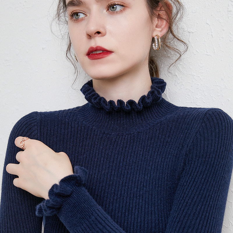 木耳花邊領長袖針織毛衣女 超顯瘦百搭款 保暖半高領毛衣