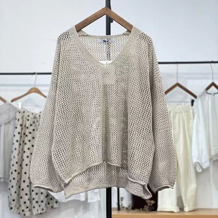 春夏鏤空針織防曬上衣 網格薄款寬鬆設計 減齡時尚休閒裝